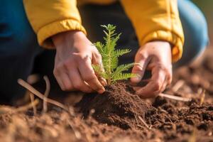 piantare giovane alberi generativo ai foto