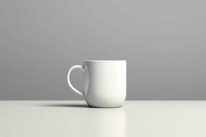 bianca tazza con mattina caffè su grigio sfondo, copia spazio generativo ai foto