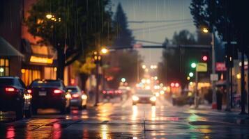 auto sfocato lampada lente sfondo con acqua pioggia generativo ai foto