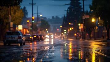 auto sfocato lampada lente sfondo con acqua pioggia generativo ai foto