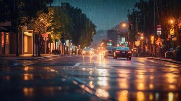 auto sfocato lampada lente sfondo con acqua pioggia generativo ai foto