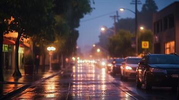 auto sfocato lampada lente sfondo con acqua pioggia generativo ai foto