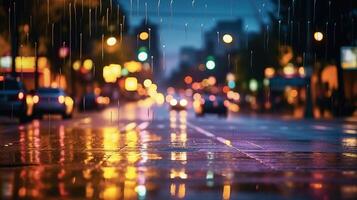 auto sfocato lampada lente sfondo con acqua pioggia generativo ai foto