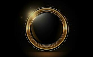 elegante oro brillante cerchio palcoscenico vettore illustrazione nel nero sfondo. premio moderno d'oro bandiera sfondo. foto