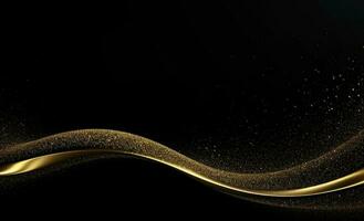 elegante oro magro onda linea con d'oro scintillare nel nero sfondo. premio moderno d'oro vettore illustrazione. foto