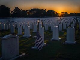 bandiera su lapide a il nazionale eroi cimitero, ai generato Immagine foto
