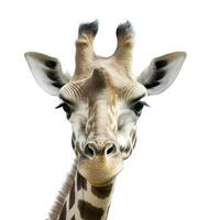 un' vicino su foto di un' giraffa isolato su bianca sfondo, creare ai