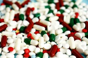 varietà di farmaceutico droghe, capsule, compresse come un' sfondo foto