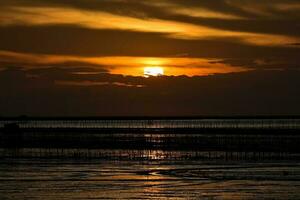 sfondo silhouette sera tramonto di il fangoso mare nel Tailandia foto