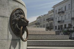 leone di bronzo nella carta da parati della città vecchia