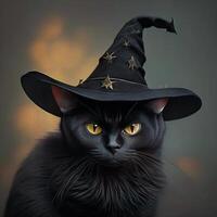 nero gatto indossare strega cappello. hallowen. generativo ai foto