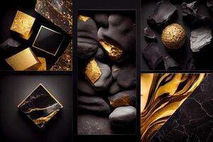 nero e oro naturale pietra textures composizione. ai generato. foto