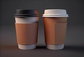 3d Due carta caffè tazze isolato , prendere lontano caffè tazze. ai generato foto