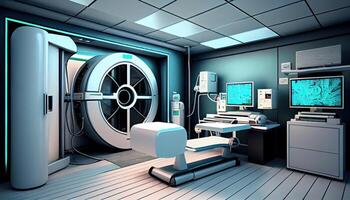 moderno e funzionamento medico selezione tecnologia a camera con mri attrezzatura. ai generato foto