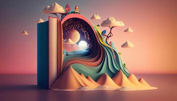 libri immaginazione, 3d illustrazione. ai generato. foto