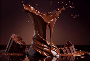 cioccolatini lancio in liquido cacao cioccolato. ai generato. foto