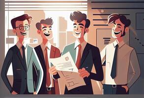 illustrazione cartone animato uomo d'affari Tenere documenti mani e sorridente. ai generato. foto