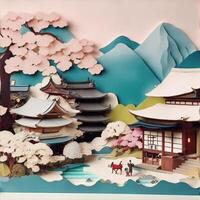 Giappone villaggio carta arte. ai generato foto