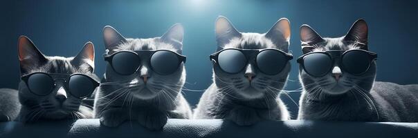 gatti con occhiali da sole su buio sfondo. ai generato foto
