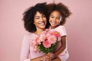 contento madri giorno afro americano famiglia contento bambino figlia. ai generato foto