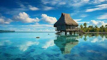 omaha spiaggia casetta atollo fiji serbatoio Figi. ai generato foto