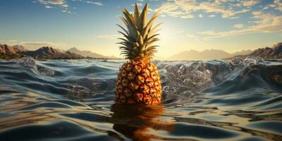il ananas è seduta su superiore di un oceano . ai generato foto