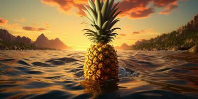 il ananas è seduta su superiore di un oceano . ai generato foto