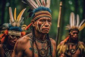 ritratto di indigeno tribù. nativo americano le persone. generativo ai foto
