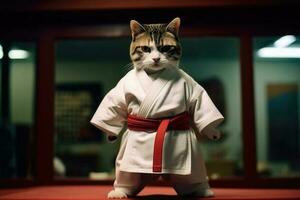 gatto indossare chimono per marziale arti. generativo ai foto