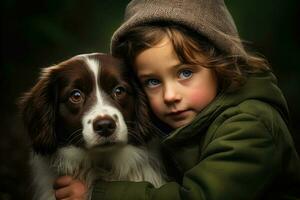 ragazza e cane ritratto. animale domestico cura. persone emozioni. generativo ai foto