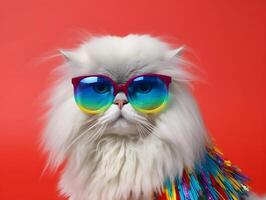 persiano gattino nel orgoglio parata. concetto di LGBTQ orgoglio. ai generato foto