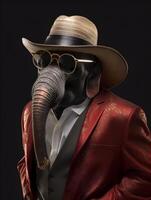 gangster elefante con alla moda completo da uomo cappotto. ai generato foto