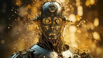 splendente steampunk robot ritratto nel cinematico stile foto