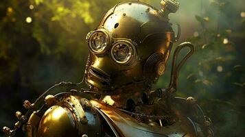 splendente steampunk robot ritratto nel cinematico stile foto