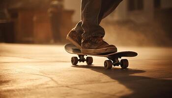 giovane adulto ollie skateboard con stile e grazia generato di ai foto