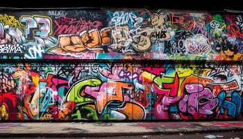 vivace graffiti murale decora vecchio città strada generato di ai foto
