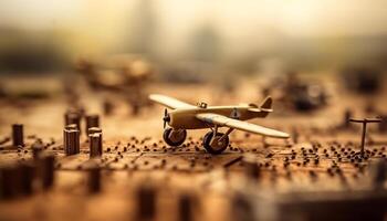 antico biplano, elica Filatura, a spettacolo aereo acrobazia generato di ai foto