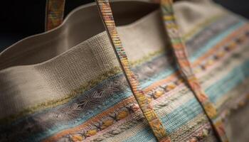 intrecciata lana tessile con Multi colorato a strisce modello generato di ai foto