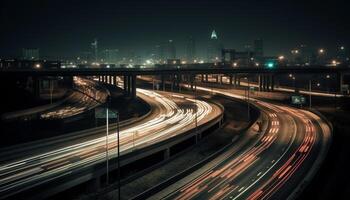 città vita accensione con traffico raggiante velocità generato di ai foto