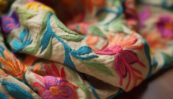 intrecciata lana tessile con vivace Multi colore modello generato di ai foto