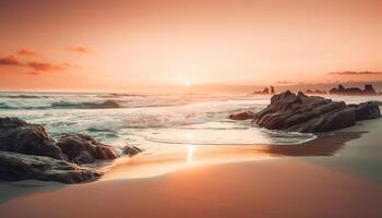 tramonto al di sopra di tranquillo acque, un' naturale bellezza generato di ai foto