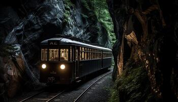 metallo cavo auto velocità attraverso nevoso montagne generato di ai foto