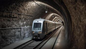 metropolitana treno velocità attraverso illuminato treno tunnel generato di ai foto