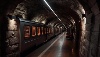 sfocato movimento, di fuga punto, metropolitana metropolitana treno generato di ai foto