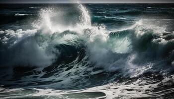 rottura onde spray Surf su ruvido costa generato di ai foto