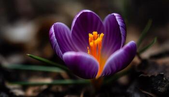 vivace croco fiore, bellezza nel natura all'aperto generato di ai foto