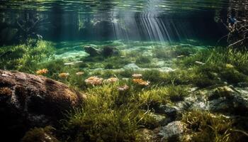 tropicale pesce nuotare nel tranquillo subacqueo Paradiso generato di ai foto