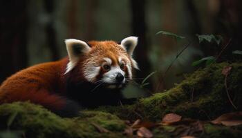 piccolo peloso panda seduta su albero ramo generato di ai foto