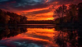 tranquillo scena, natura bellezza nel tramonto riflessione generato di ai foto