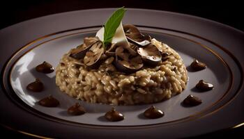 salutare vegetariano risotto piatto, fatti in casa italiano buongustaio pasto generato di ai foto